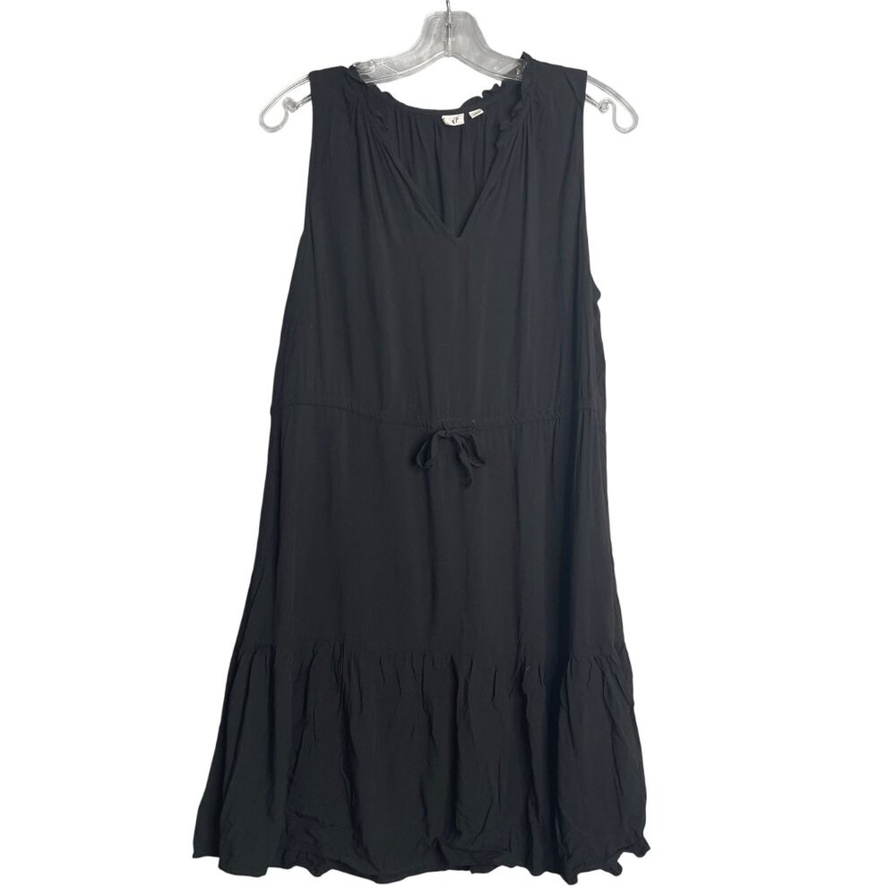 Gap Midi Dress Black Womens L Split‎ Neck Sleeveless Rayon Preppy Casual